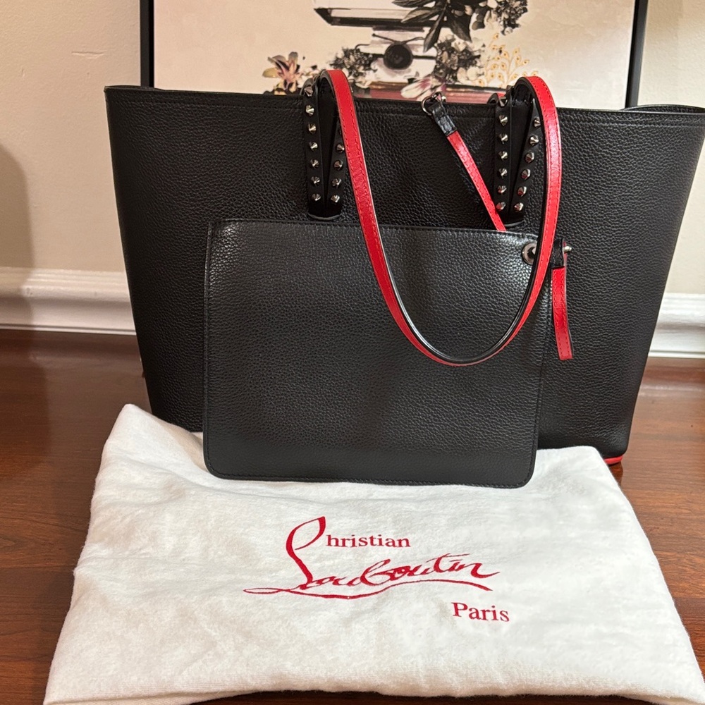 Christian Louboutin Black Leather Tote (Cabata) with Calf leather and Spikes ✨